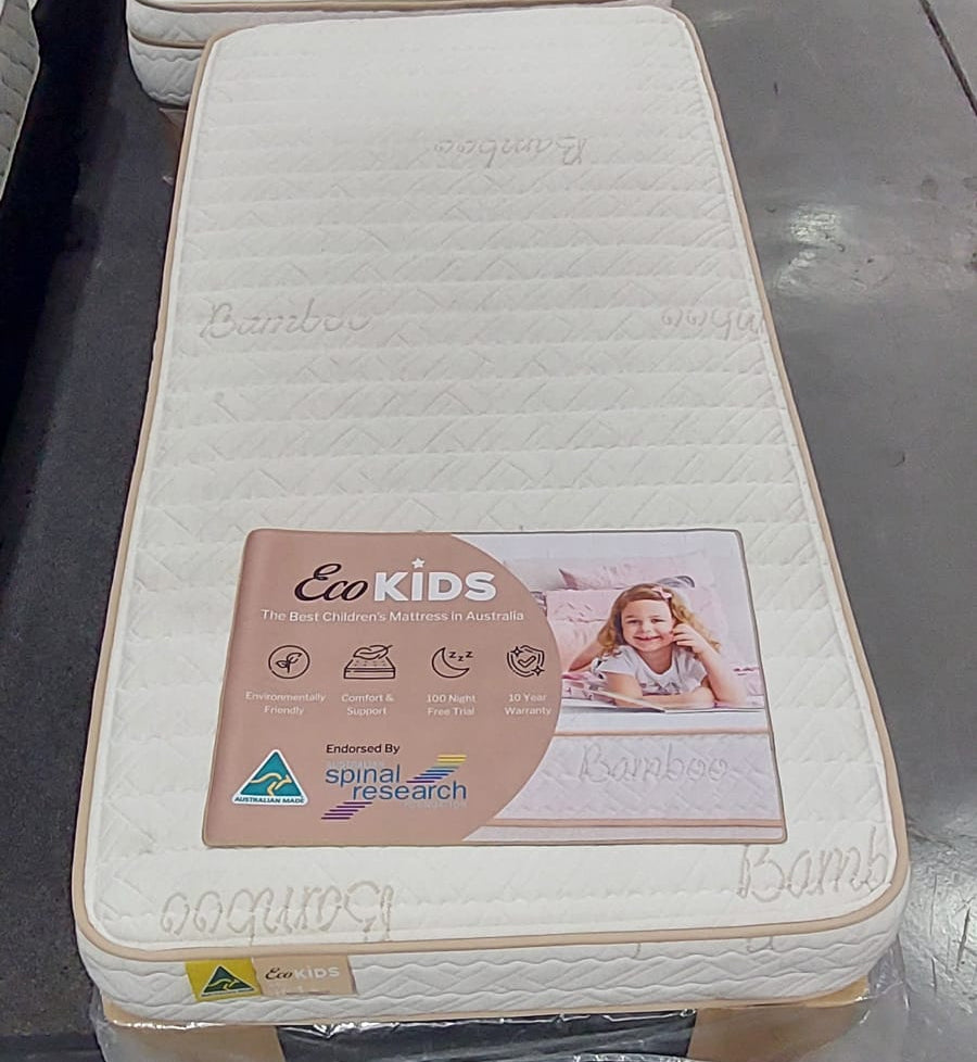 Eco Kids bamboo children's mattress with comfort support features on showroom floor