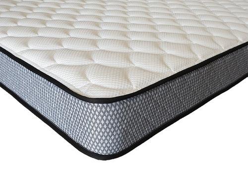 Quilted comfort mattress with white top and grey diamond-patterned side panel